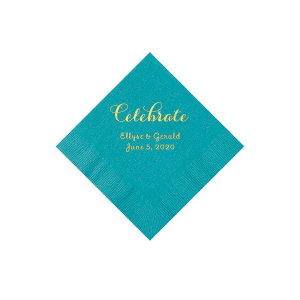 Turquoise Celebrate Personalized Napkins with Gold Foil - Beverage (50 Piece(s))