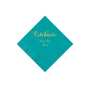 Turquoise Celebrate Personalized Napkins with Gold Foil - Beverage (50 Piece(s))