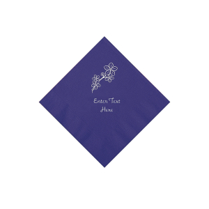 Purple Blossom Branch Personalized Napkins with Silver Foil - Beverage (50 Piece(s))