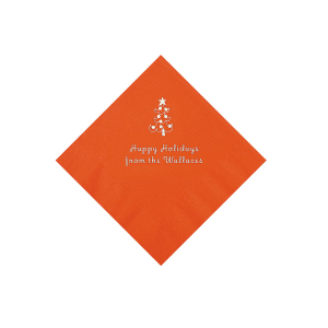 Orange Christmas Tree Personalized Napkins with Silver Foil  Beverage (50 Piece(s))