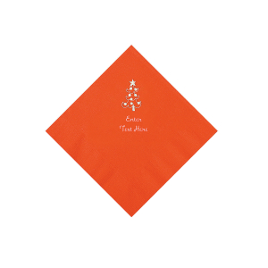 Orange Christmas Tree Personalized Napkins with Silver Foil  Beverage (50 Piece(s))