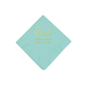 Mint Green Blessed Personalized Napkins with Gold Foil - Beverage (50 Piece(s))