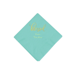 Mint Green Blessed Personalized Napkins with Gold Foil - Beverage (50 Piece(s))