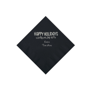 Black Happy Holidays Personalized Napkins with Silver Foil  Beverage (50 Piece(s))