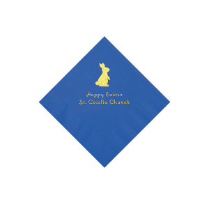 Cobalt Blue Easter Bunny Personalized Napkins with Gold Foil - Beverage (50 Piece(s))