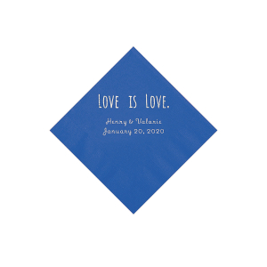 Cobalt Blue Love is Love Personalized Napkins with Silver Foil - Beverage (50 Piece(s))