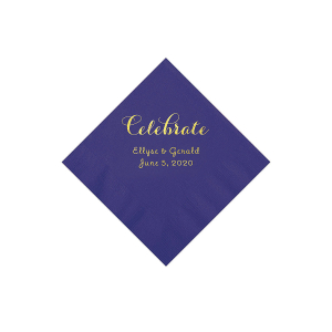 Purple Celebrate Personalized Napkins with Gold Foil - Beverage (50 Piece(s))