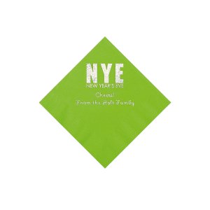 Lime Green New Year's Eve Personalized Napkins with Silver Foil - Beverage (50 Piece(s))