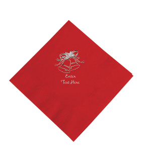 Red Wedding Bell Personalized Napkins with Silver Foil - Beverage (50 Piece(s))