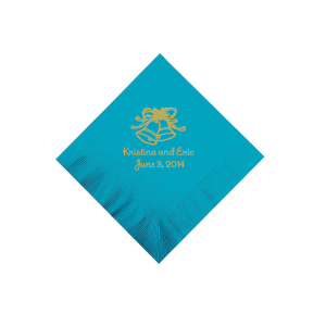 Turquoise Wedding Bell Personalized Napkins with Gold Foil - Beverage (50 Piece(s))