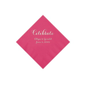 Hot Pink Celebrate Personalized Napkins with Silver Foil - Beverage (50 Piece(s))