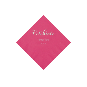 Hot Pink Celebrate Personalized Napkins with Silver Foil - Beverage (50 Piece(s))