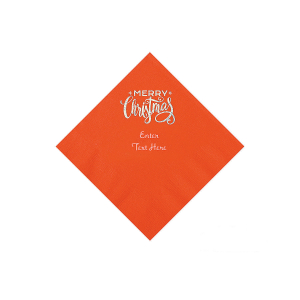 Orange Merry Christmas Personalized Napkins with Silver Foil - Beverage (50 Piece(s))