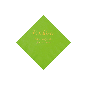 Lime Green Celebrate Personalized Napkins with Gold Foil - Beverage (50 Piece(s))