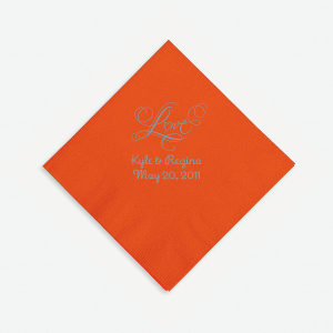 Orange Love Personalized Napkins with Silver Foil - Beverage (50 Piece(s))