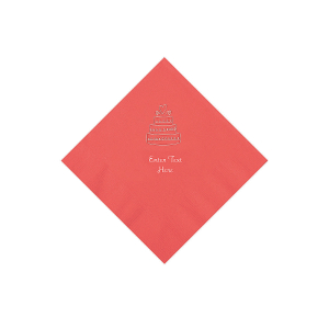 Coral Wedding Cake Personalized Napkins with Silver Foil - Beverage (50 Piece(s))