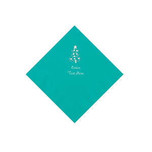 Teal Christmas Tree Personalized Napkins with Silver Foil  Beverage (50 Piece(s))