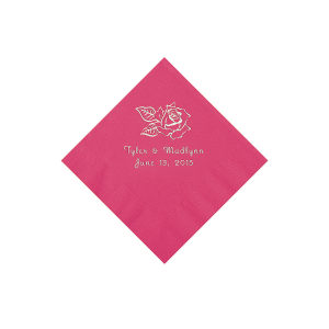 Hot Pink Rose Personalized Napkins - Beverage (50 Piece(s))