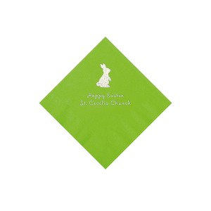 Lime Green Easter Bunny Personalized Napkins with Silver Foil - Beverage (50 Piece(s))