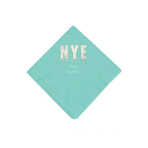 Mint Green New Year's Eve Personalized Napkins with Silver Foil - Beverage (50 Piece(s))
