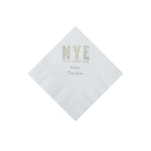 White New Year's Eve Personalized Napkins with Silver Foil - Beverage (50 Piece(s))