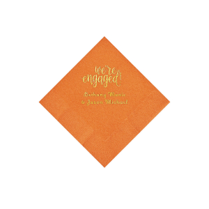 Pumpkin Orange Engaged Personalized Napkins with Gold Foil - Beverage (50 Piece(s))