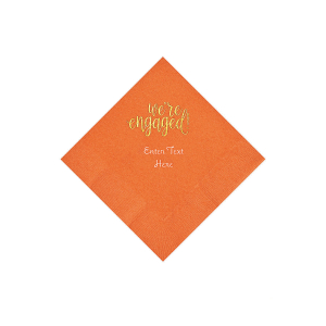 Pumpkin Orange Engaged Personalized Napkins with Gold Foil - Beverage (50 Piece(s))