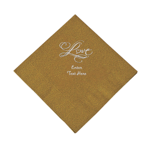 Gold Love Personalized Napkins with Silver Foil - Beverage (50 Piece(s))