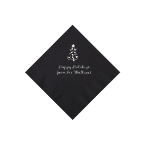 Black Christmas Tree Personalized Napkins with Silver Foil  Beverage (50 Piece(s))