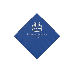 Blue Birthday Cake Personalized Napkins with Silver Foil - Beverage (50 Piece(s))