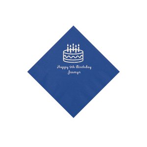 Blue Birthday Cake Personalized Napkins with Silver Foil - Beverage (50 Piece(s))