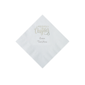 White Merry Christmas Personalized Napkins with Silver Foil - Beverage (50 Piece(s))
