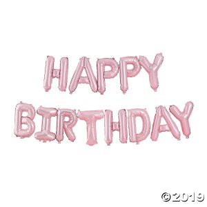 Pastel Pink Happy Birthday Mylar Balloon Banner (1 Piece(s))
