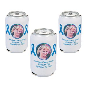 Premium Blue Awareness Ribbon Custom Photo Can Coolers (Per Dozen)