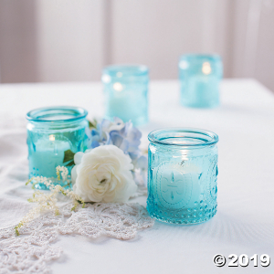 Blue Vintage Glass Votive Candle Holders (Per Dozen)