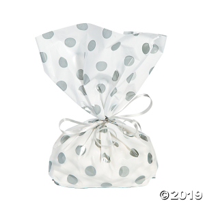 Silver Polka Dot Cellophane Bags (Per Dozen)