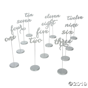 1 - 12 Silver Calligraphy Table Numbers (Per Dozen)