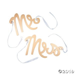 Mr. & Mrs. Gold Calligraphy Chair Signs (1 Set(s))