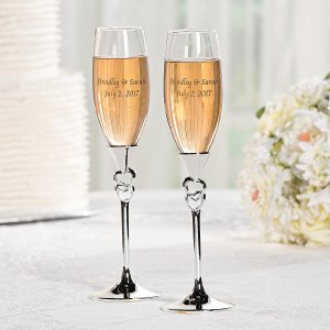 Twisted Stacked Hearts Personalized Wedding Champagne Flute (1 Set(s))