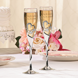Stacked Heart Personalized Wedding Champagne Flute (1 Set(s))