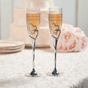 Stacked Heart Personalized Wedding Champagne Flute (1 Set(s))