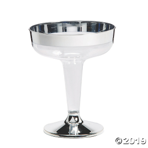 Clear with Silver Trim Plastic Champagne Glasses (8 Piece(s)) Clear with Silver Trim Plastic Champagne Glasses (8 Piece(s))