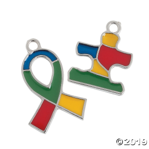 Autism Awareness Ribbon & Puzzle Piece Charms (24 Piece(s))