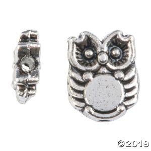 Mini Silvertone Owl Beads (24 Piece(s))