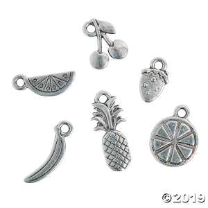 Silvertone Summer Fruit Charms (Per Dozen)