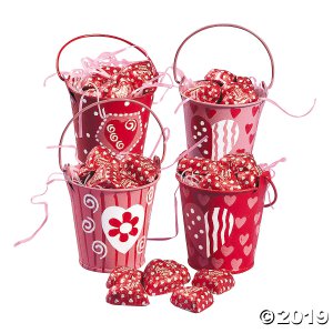 Valentine Pails with Chocolate Candy Hearts (Per Dozen)