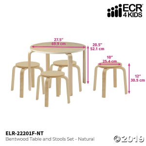 ECR4Kids Bentwood Table and Stool Set for Kids, Natural (5-Piece Set) (1 Unit(s))
