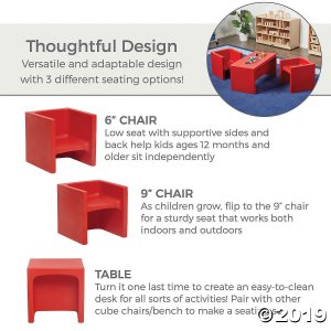 ECR4Kids Tri-Me 3-in-1 Cube Chair - Red (1 Unit(s))