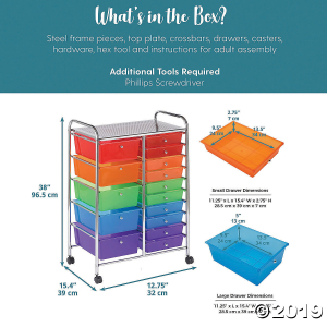 ECR4Kids 15-Drawer Mobile Organizer, Assorted Colors (1 Unit(s))