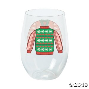 Ugly Sweater Stemless Plastic Wine Glasses (6 Piece(s))